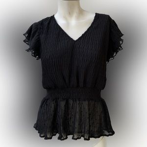 Ladies elegant black sheer ruffle gothic classy boho blouse romantic Gatsby
